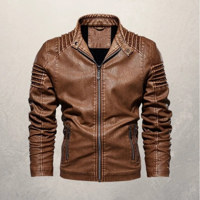 Hooded Jacket With Zipper Pockets Fashion Warm Pu Leather Coat Mens Clothing (Copy)